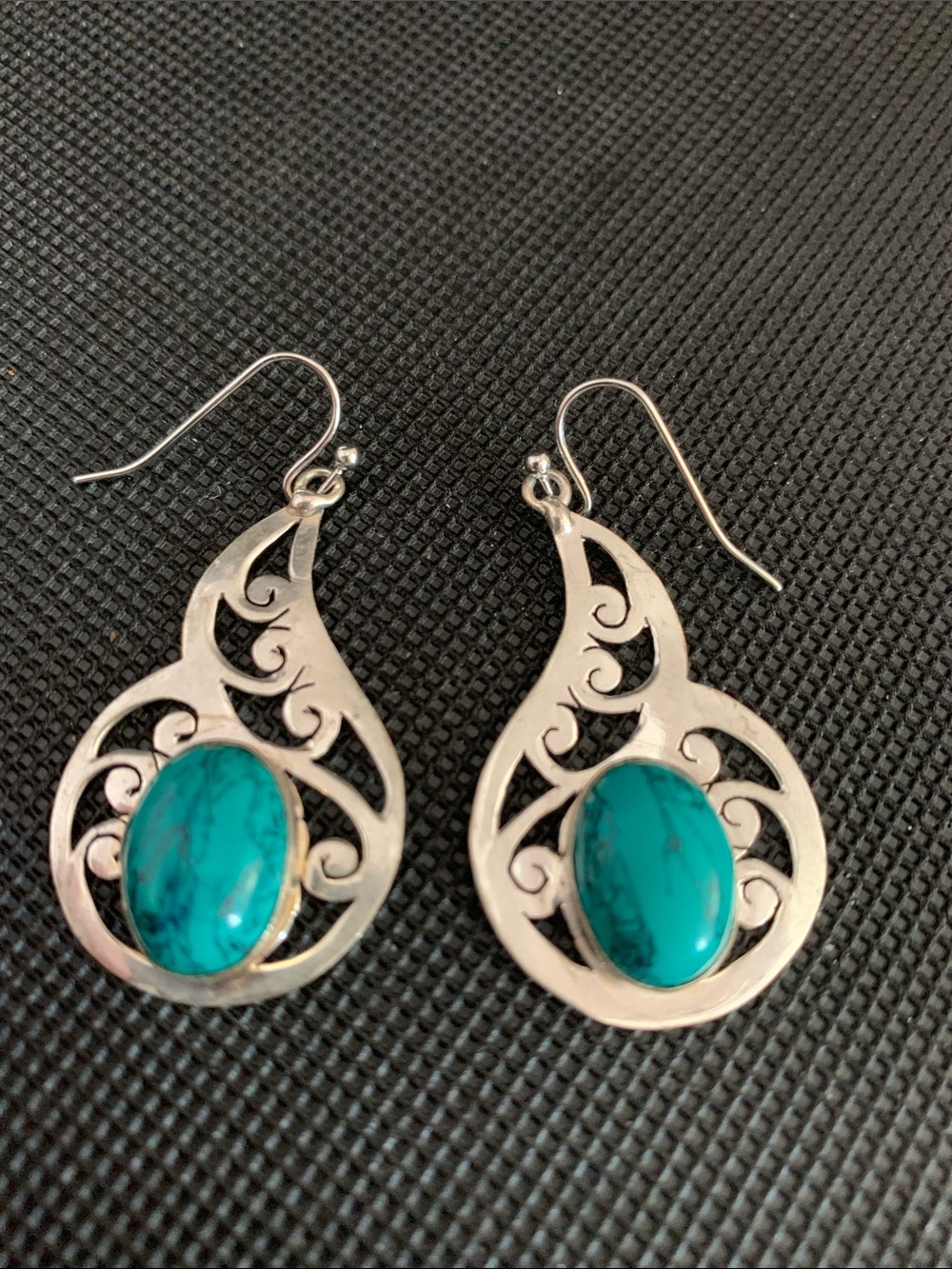 Turquoise filigree .925 Silver Dangle Earrings -